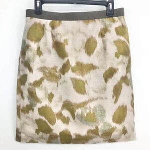 LOFT Ann Taylor Olive Green Gold Watercolor Splatter Print A Line Mini Skirt